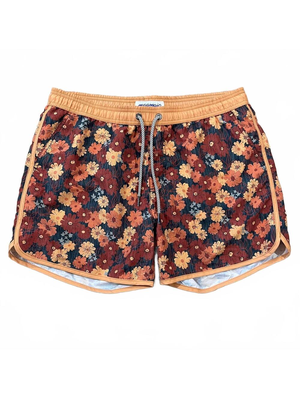 Maamgic Men’s Orange Floral Print Swim Trunks Size Large